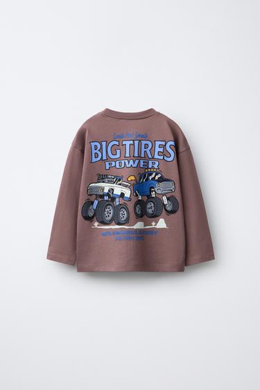 BIG TIRES MONSTERS WHEELS © PRINT T-SHIRT - Dark mauve by Zara - Image 1