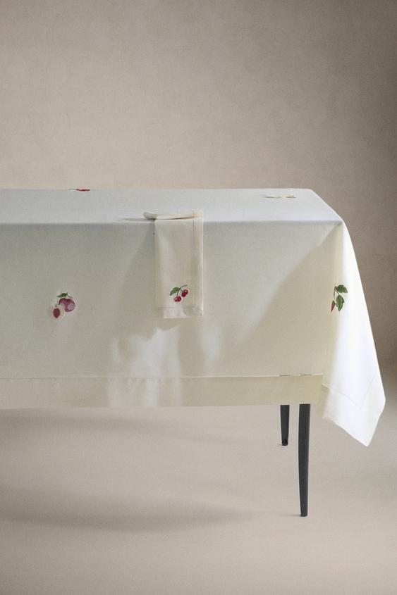 Zara FRUIT EMBROIDERED TABLECLOTH - Ecru - Image 0