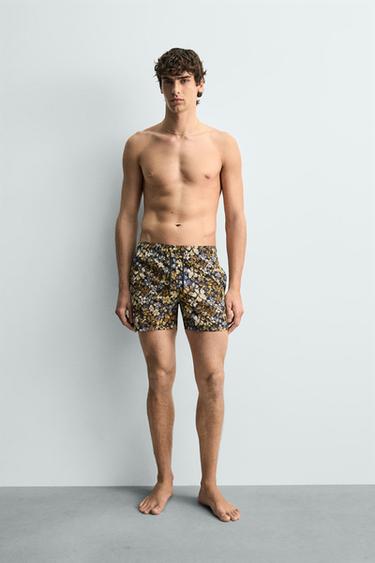 FLORAL PRINT SWIMMING TRUNKS - Brown by Zara - Image 0