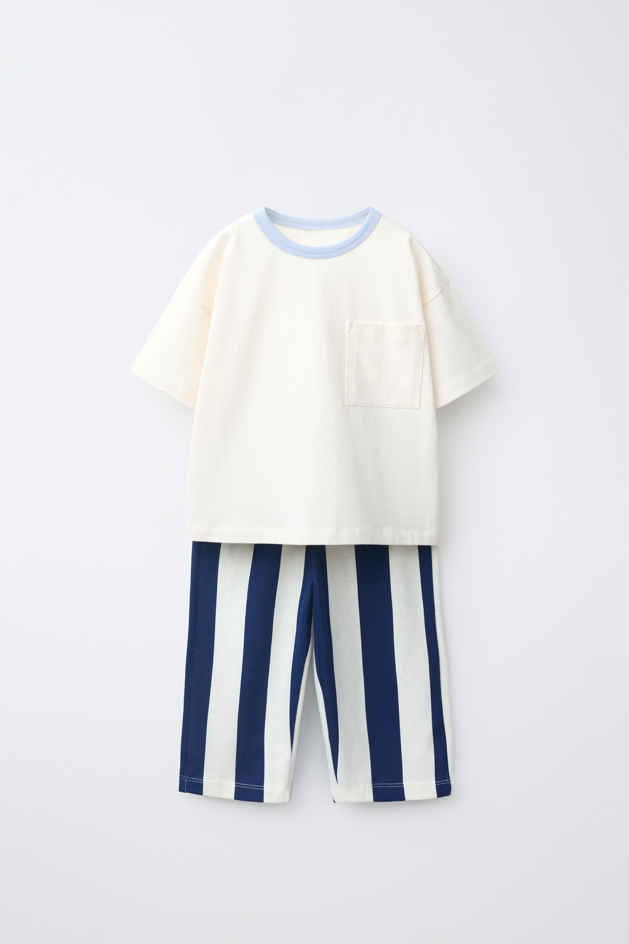 ストライプ柄Tシャツ＆ジョガーパンツセット - ブルー | ZARA Japan / 日本
