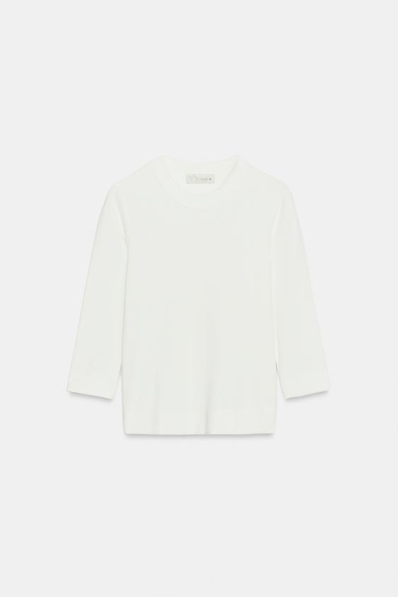 CAMISETA CUELLO REDONDO - Blanco roto de Zara - Imagen 0