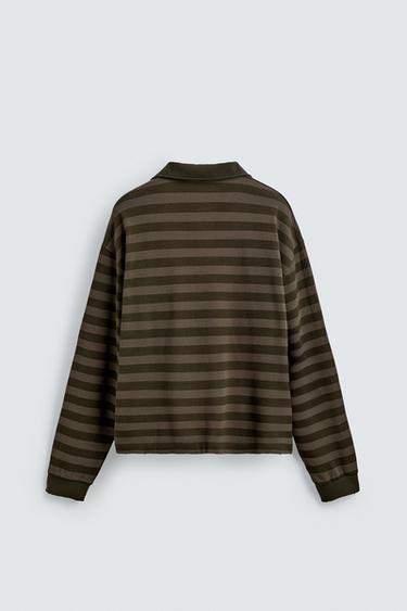 STRIPED PIQUÉ RUGBY POLO SHIRT - Dark khaki by Zara - Image 8
