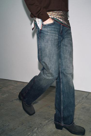 JEANS ZW COLLECTION BAGGY CU EȘARFĂ, CU TALIE JOASĂ - Albastru de la Zara