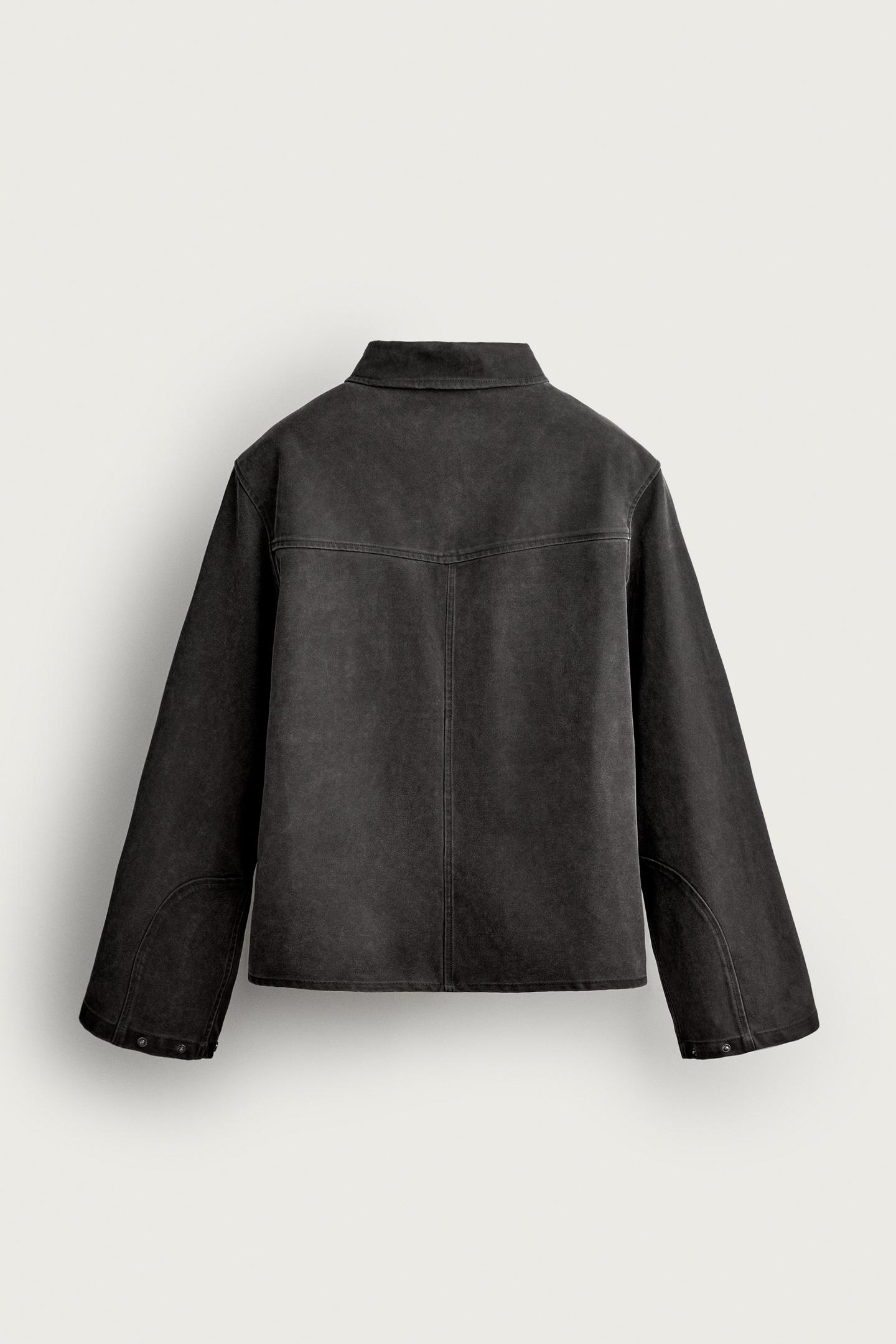 Мужская рубашка Zara Washed Faux Suede Overshirt, цвет: Серый — фото 8