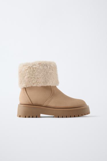 FAUX FUR ANKLE BOOTS - Beige by Zara - Image 0