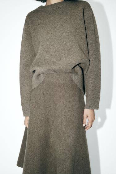 OVERSIZED WOOL KNIT JUMPER - Brown / Taupe by Zara
