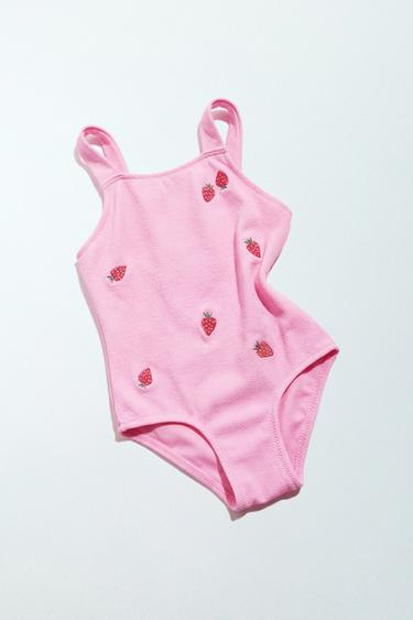 2-6 YEARS / EMBROIDERED STRAWBERRY SWIMSUIT - Fuchsia by Zara