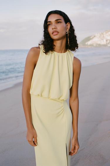 GATHERED MIDI DRESS - Yellow by Zara - Image 1