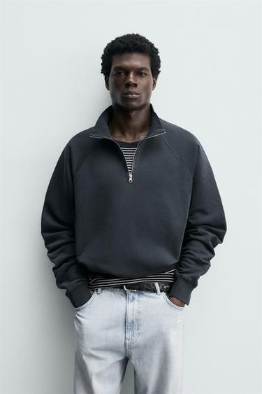 SWEAT LAVÉ COL ZIPPÉ - Gris anthracite de Zara