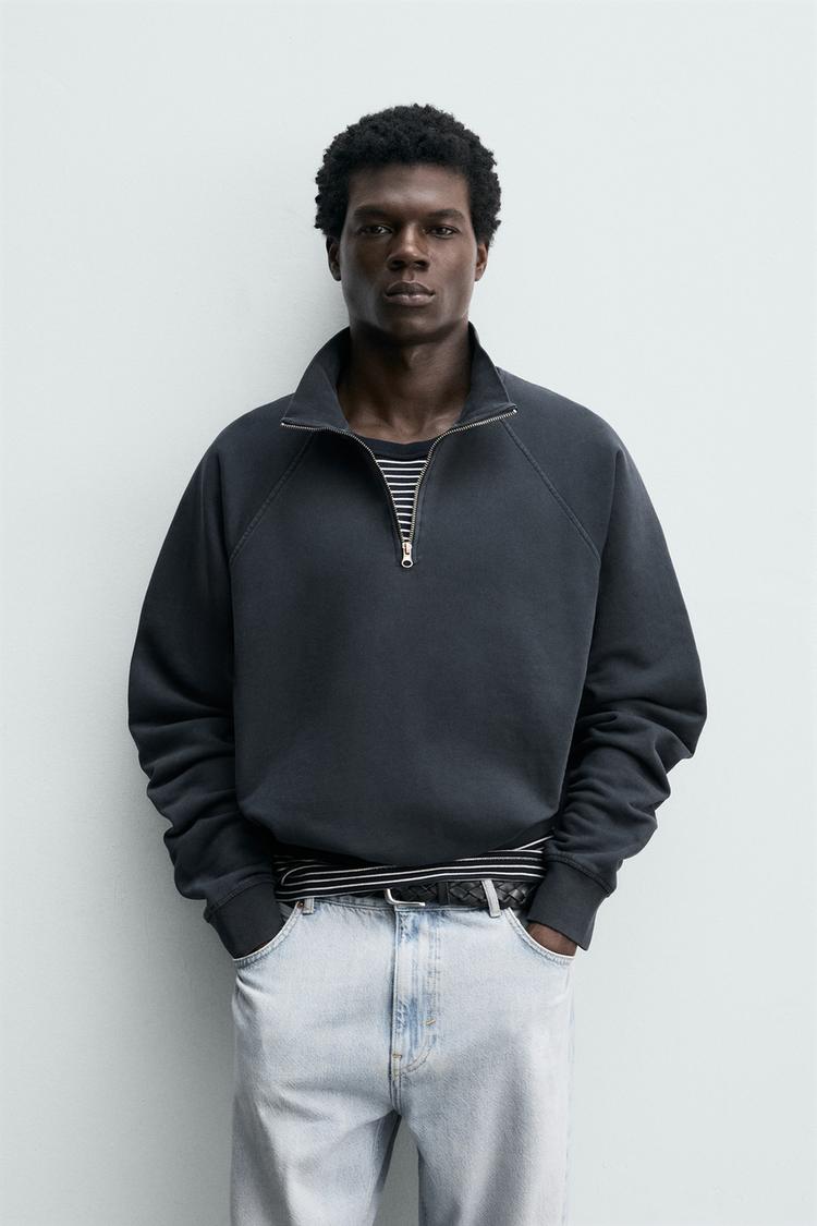 ZARA WASHED QUARTER-ZIP SWEATSHIRT