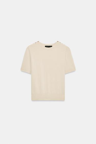 Zara SHORT-SLEEVE KNIT JUMPER - Stone