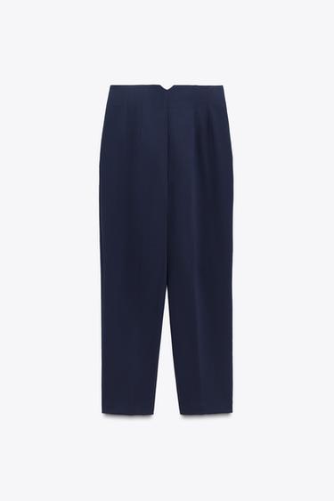 Zara PANTS WITH A HIGH WAIST - Navy blue