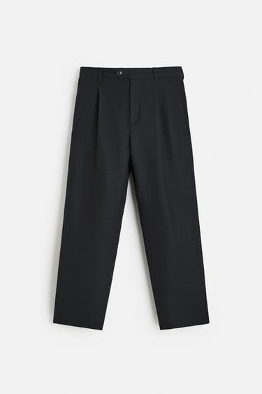 COTTON/WOOL PLEATED TROUSERS - Navy blue by Zara