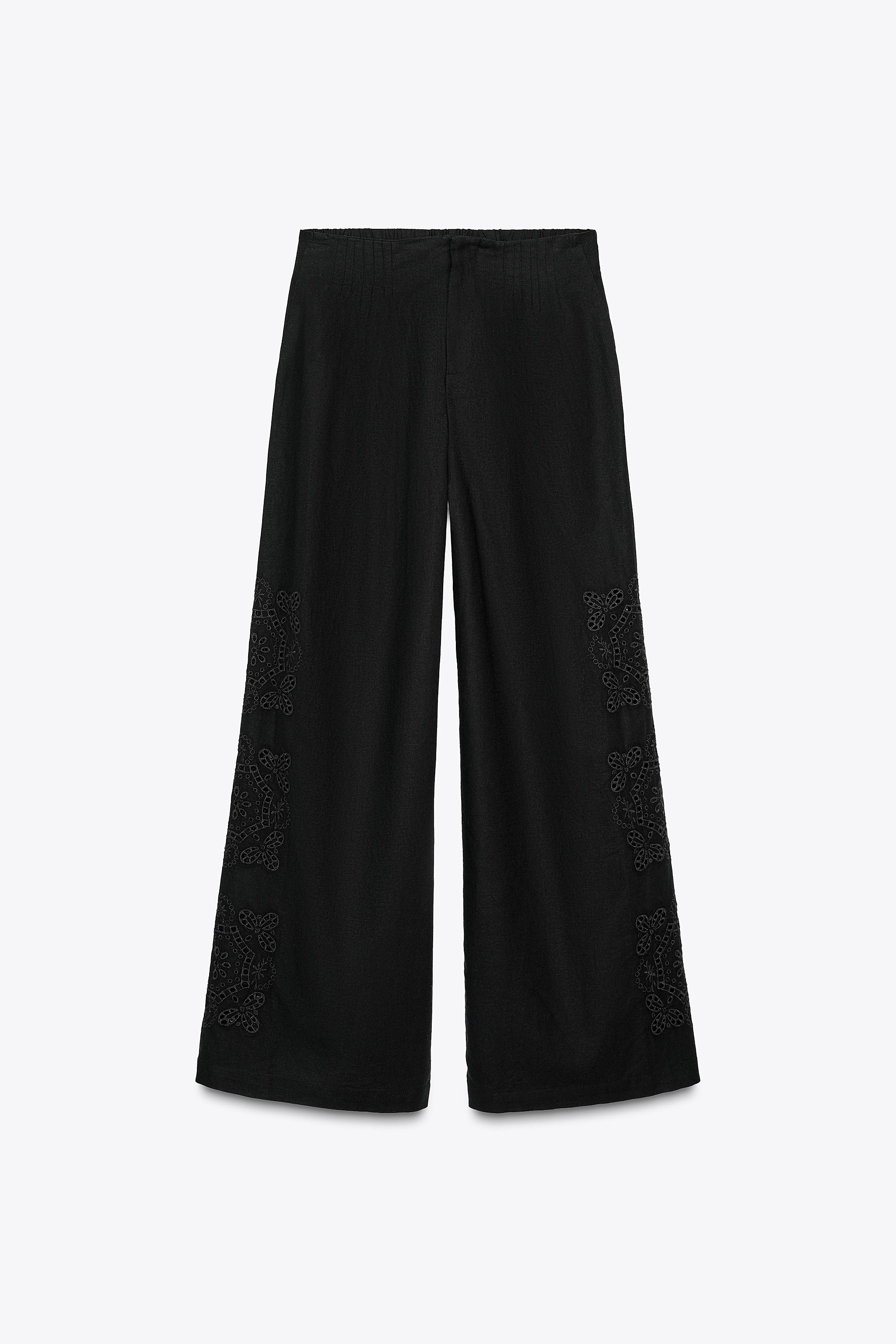 MULTI-PLEAT EMBROIDERED PANTS - Black | ZARA United States MULTI-PLEAT EMBROIDERED PANTS - Black | ZARA United States