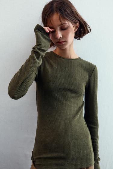 SOFT RIB T-SHIRT - Dark green by Zara