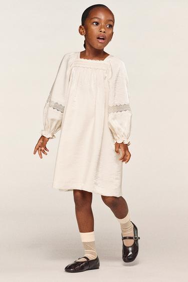 SATYNOWA SUKIENKA Z HAFTEM - Ecru Zara