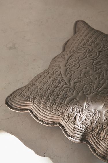 QUILTED CUSHION COVER WITH RAISED DESIGN - Brown / Taupe by Zara