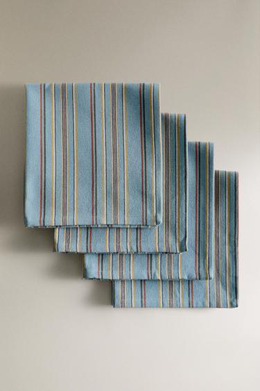 KOMPLET BAWEŁNIANYCH SERWETEK W KOLOROWE PASKI (KOMPLET 4 SZT.) - Niebieski Zara