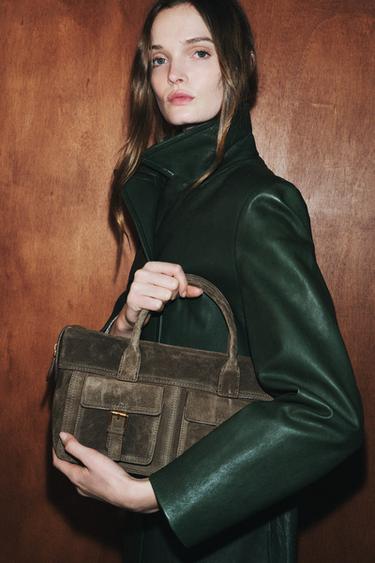 BOLSO CITY BOLSILLOS PIEL - Verde de Zara