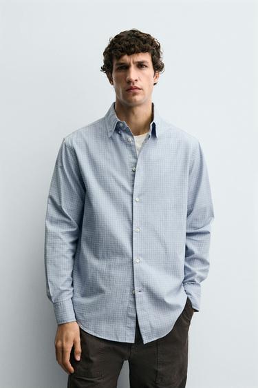 REGULAR FIT CHECK SHIRT - White / Sky blue by Zara