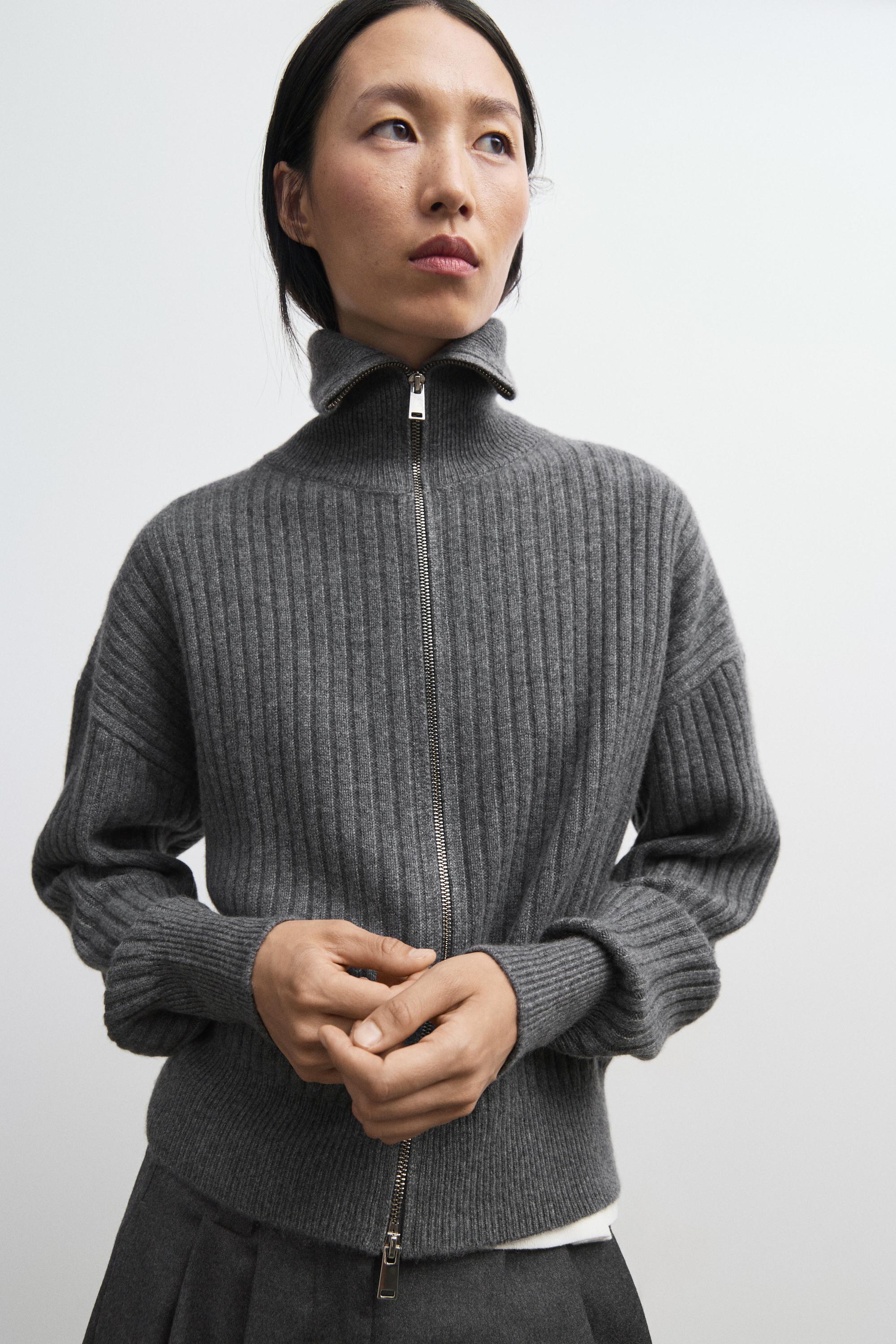 Cardigan en maille côtelée 100 % cachemire