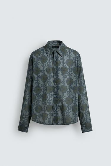 RELAXED FIT FLORAL PRINT SHIRT - Greens by Zara