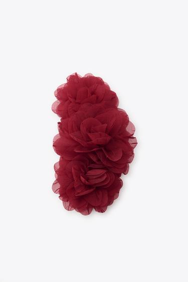 PRESILHA DE CABELO COM FLOR DE ORGANZA - Vermelho da Zara