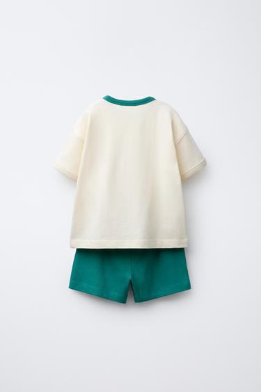 SPORTY JOGGING T-SHIRT AND BERMUDA SHORTS SET - Green / Ecru by Zara - Image 1