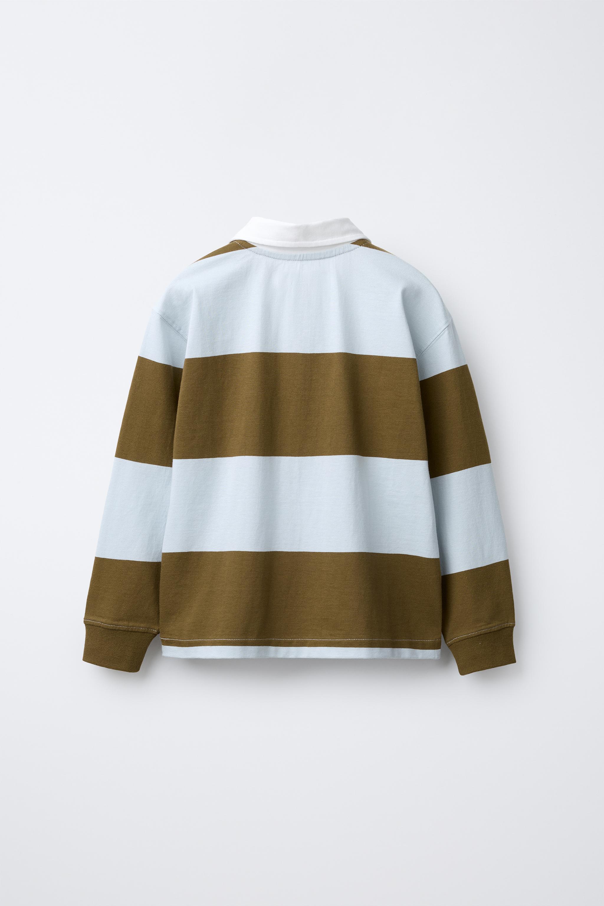 STRIPED POLO SHIRT WITH EMBROIDERED TEXT - Brown | ZARA