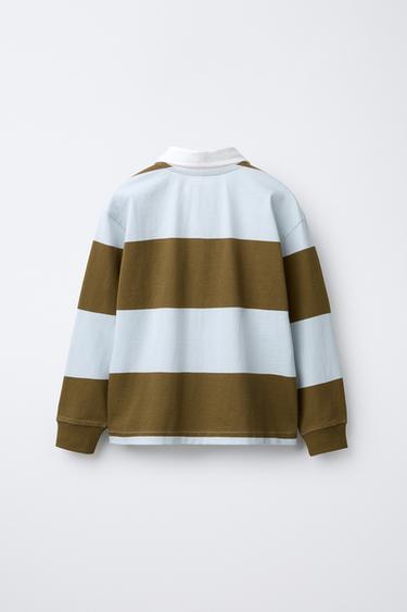 STRIPED POLO SHIRT WITH EMBROIDERED TEXT - Brown by Zara - Image 1