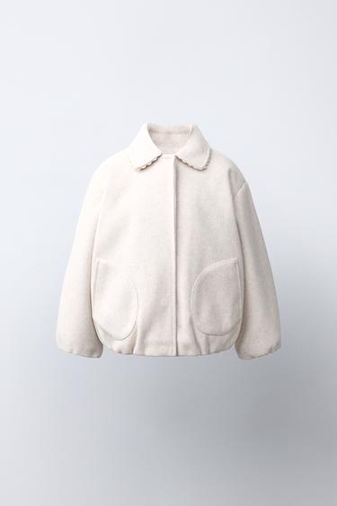 Zara RICKRACK TRIM BOMBER JACKET - Ecru