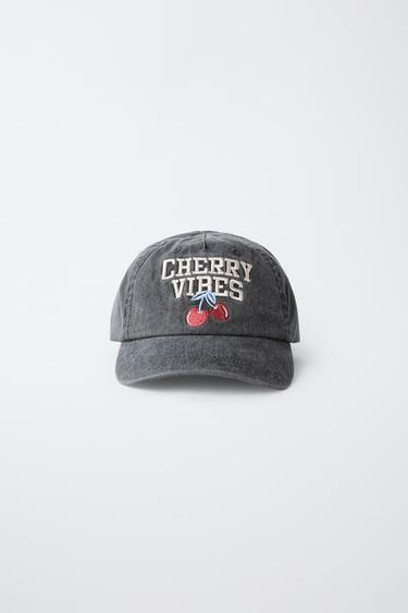 WASHED EFFECT CAP WITH CHERRY EMBROIDERY - Black by Zara - Image 0