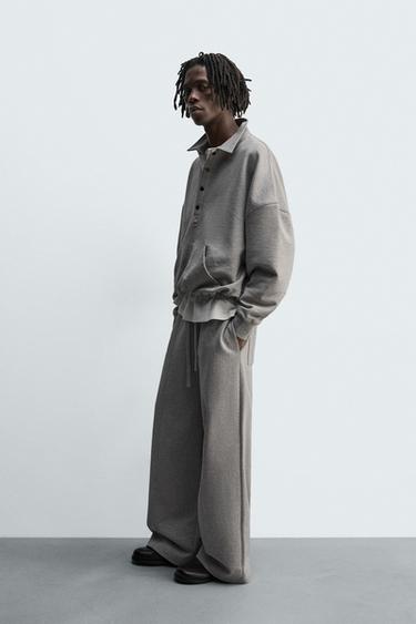 WIDE-LEG TROUSERS WITH SEAM DETAIL - Grey marl by Zara - Image 3