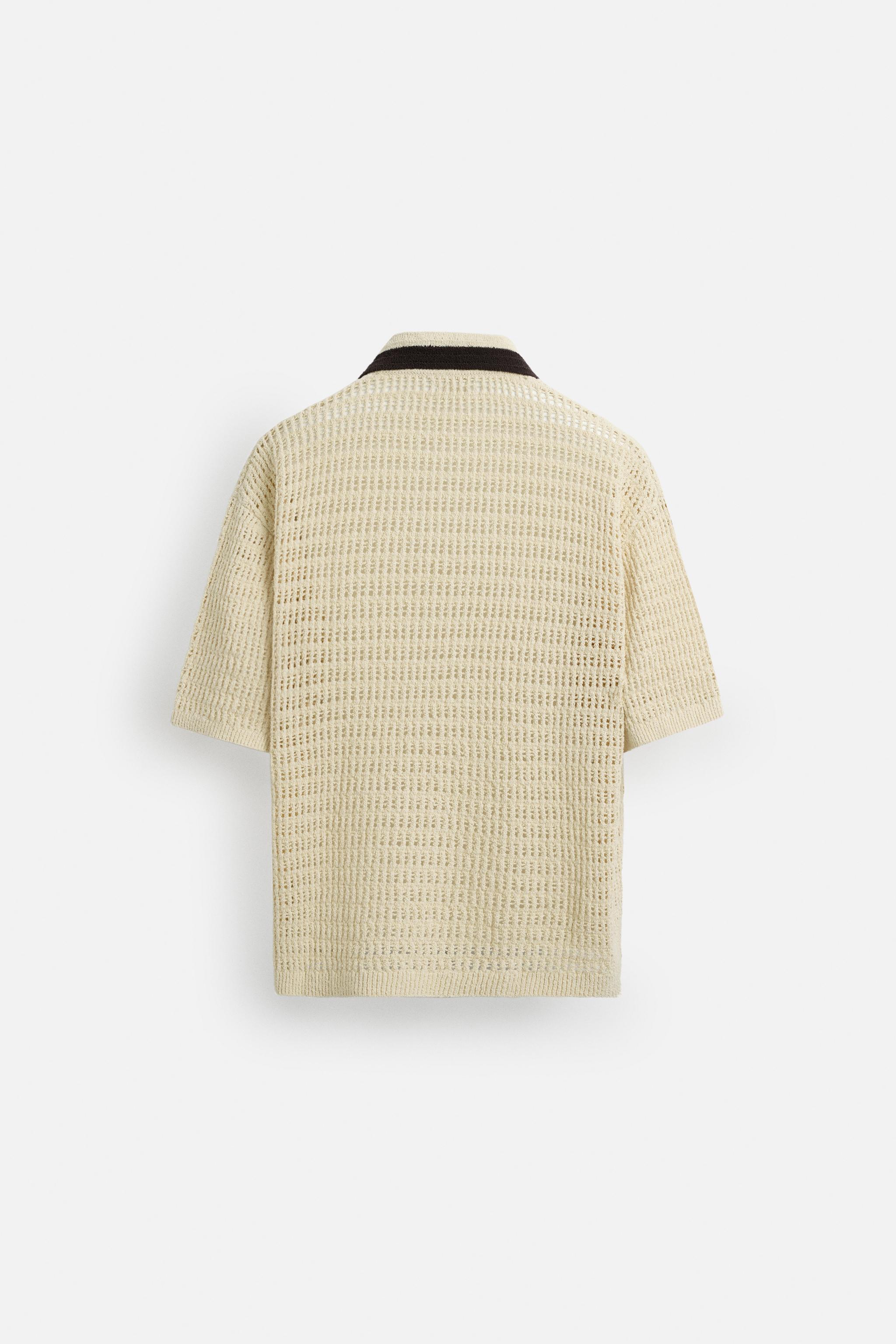 ザラ　オープンニット ポロトップ 新品タグ付き】テクスチャー オープンニット ポロシャツ ZARA