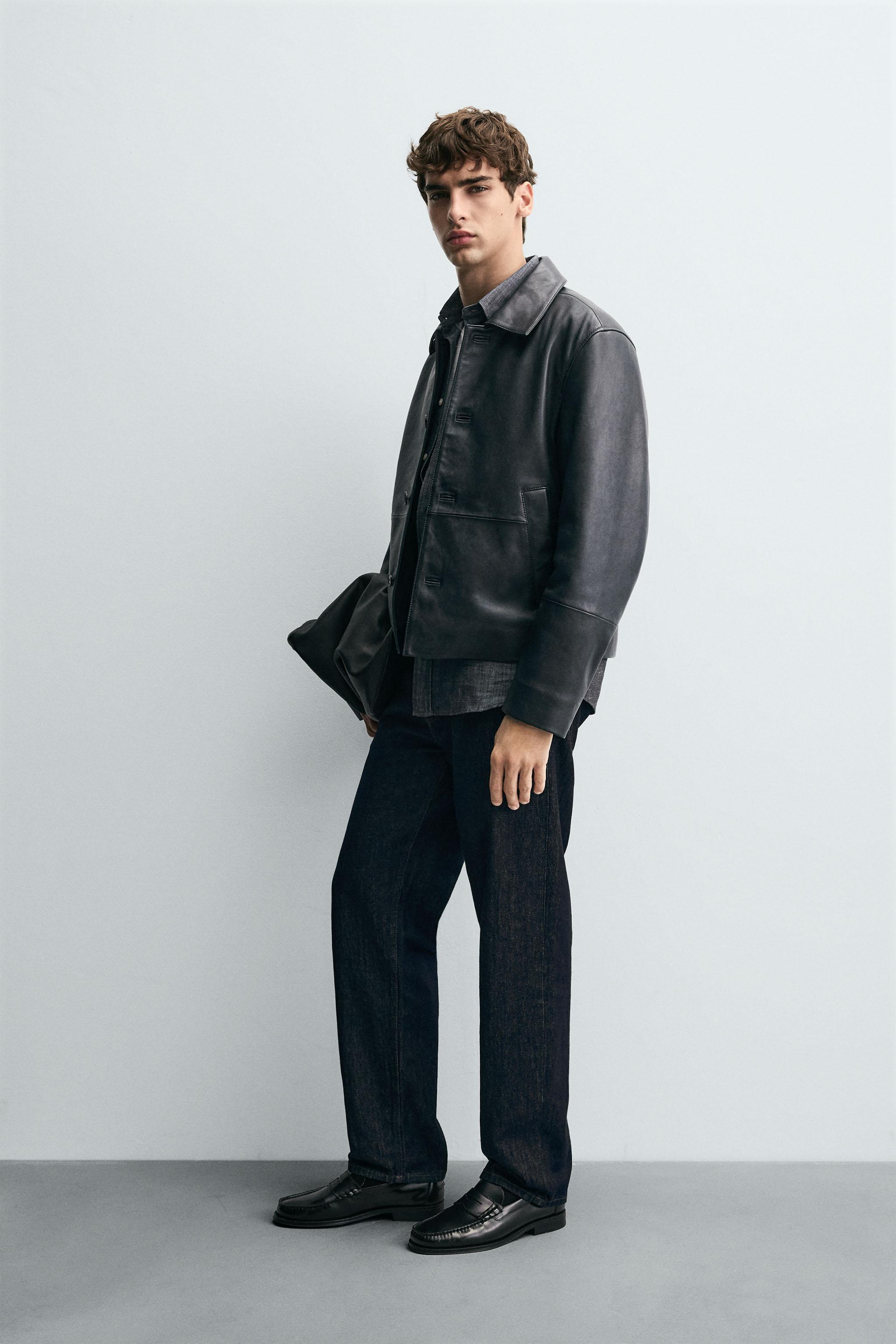 ボクシーフィットレザー ジャケット - ネイビーブルー | ZARA