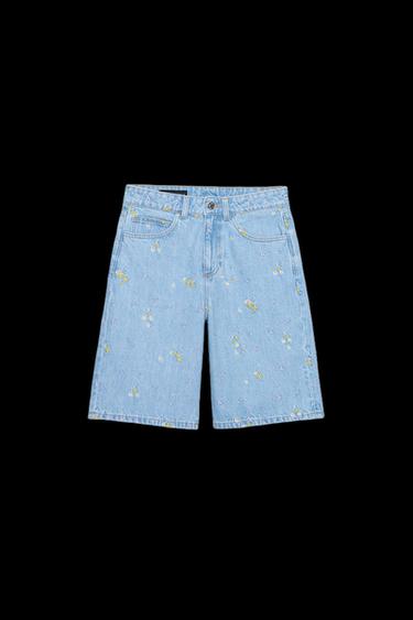 BERMUDA Z1975 DENIM FLORES BORDADAS SET - Azul medio de Zara