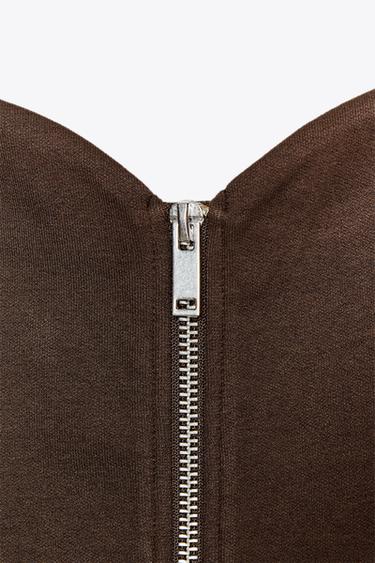 ZIP-UP INTERLOCK TOP - Dark brown by Zara - Image 6