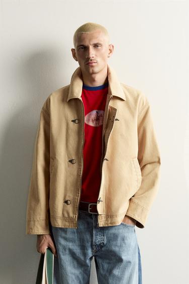 Zara RELAXED FIT FROG FASTENING JACKET - Metal taupe brown