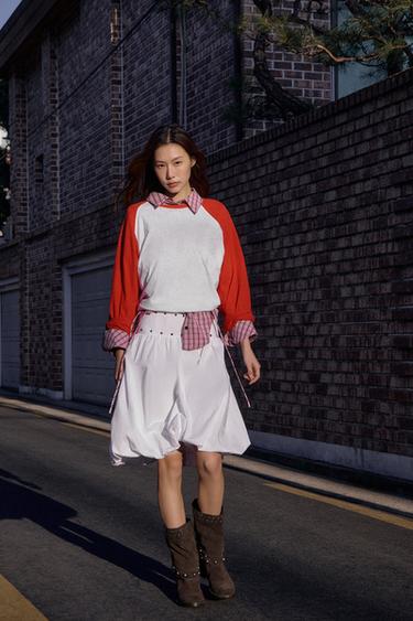 STUDDED BALLOON MIDI SKIRT - White by Zara