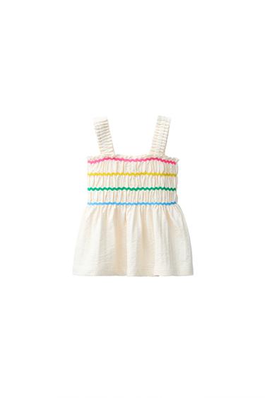 MULTICOLOURED RUCHED COTTON GAUZE TOP - Ecru by Zara
