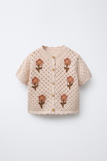 Zara CROCHET FLOWER KNIT TOP - Beige-pink