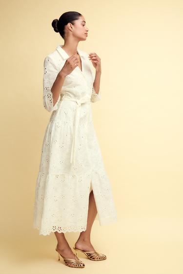 ZW COLLECTION EMBROIDERED SHIRT DRESS - White by Zara