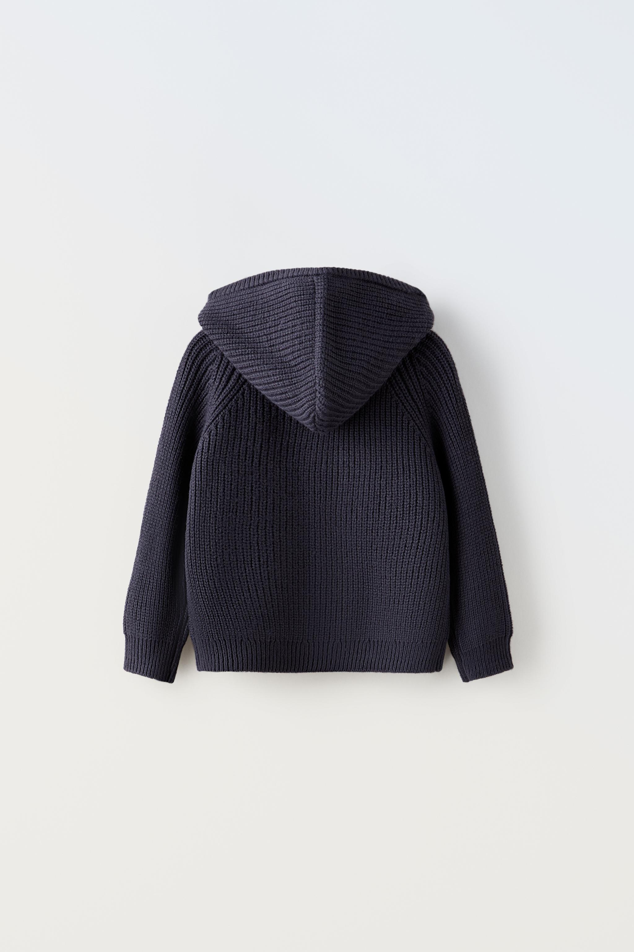 HOODED KNIT CARDIGAN - Blue / Gray