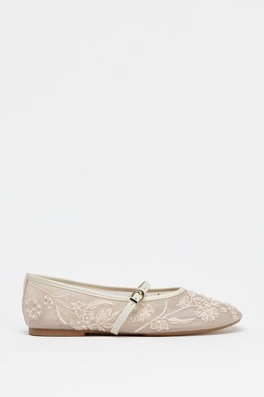 EMBROIDERED MESH BALLERINAS - White by Zara