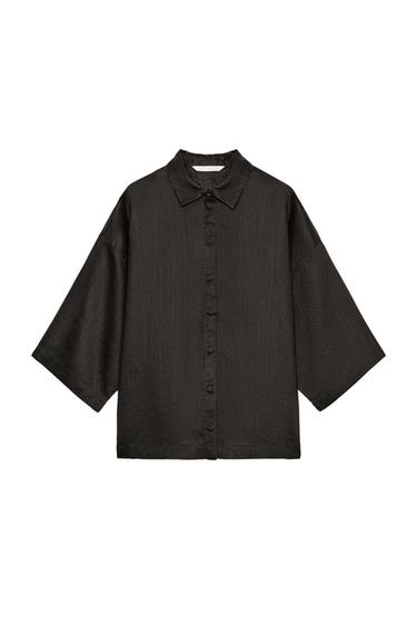 თავისუფალი სტილის პერანგი OVERSIZE ZW COLLECTION - Zara-ს Brown