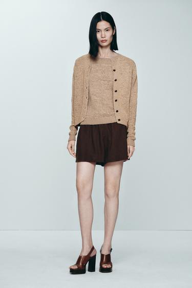 Zara 手工風針織開襟衫 - 沙色/棕色