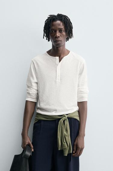 Zara BUTTON NECK T-SHIRT - White