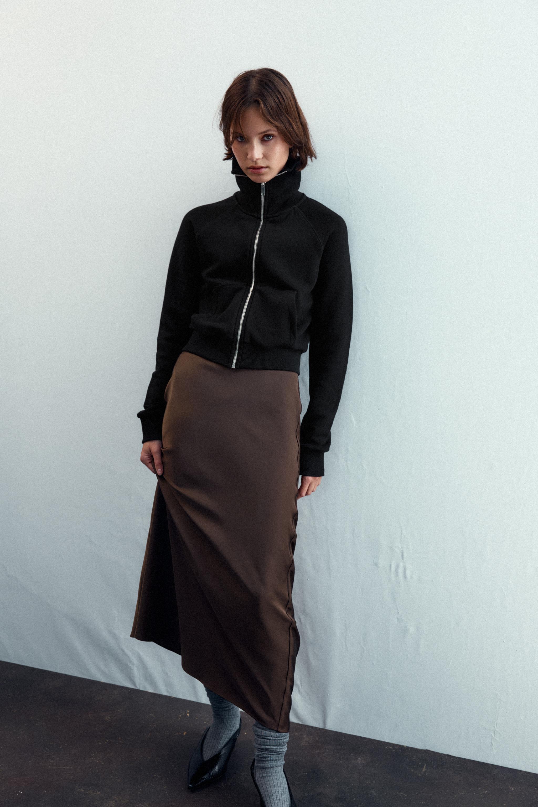 SATIN EFFECT MIDI SKIRT
