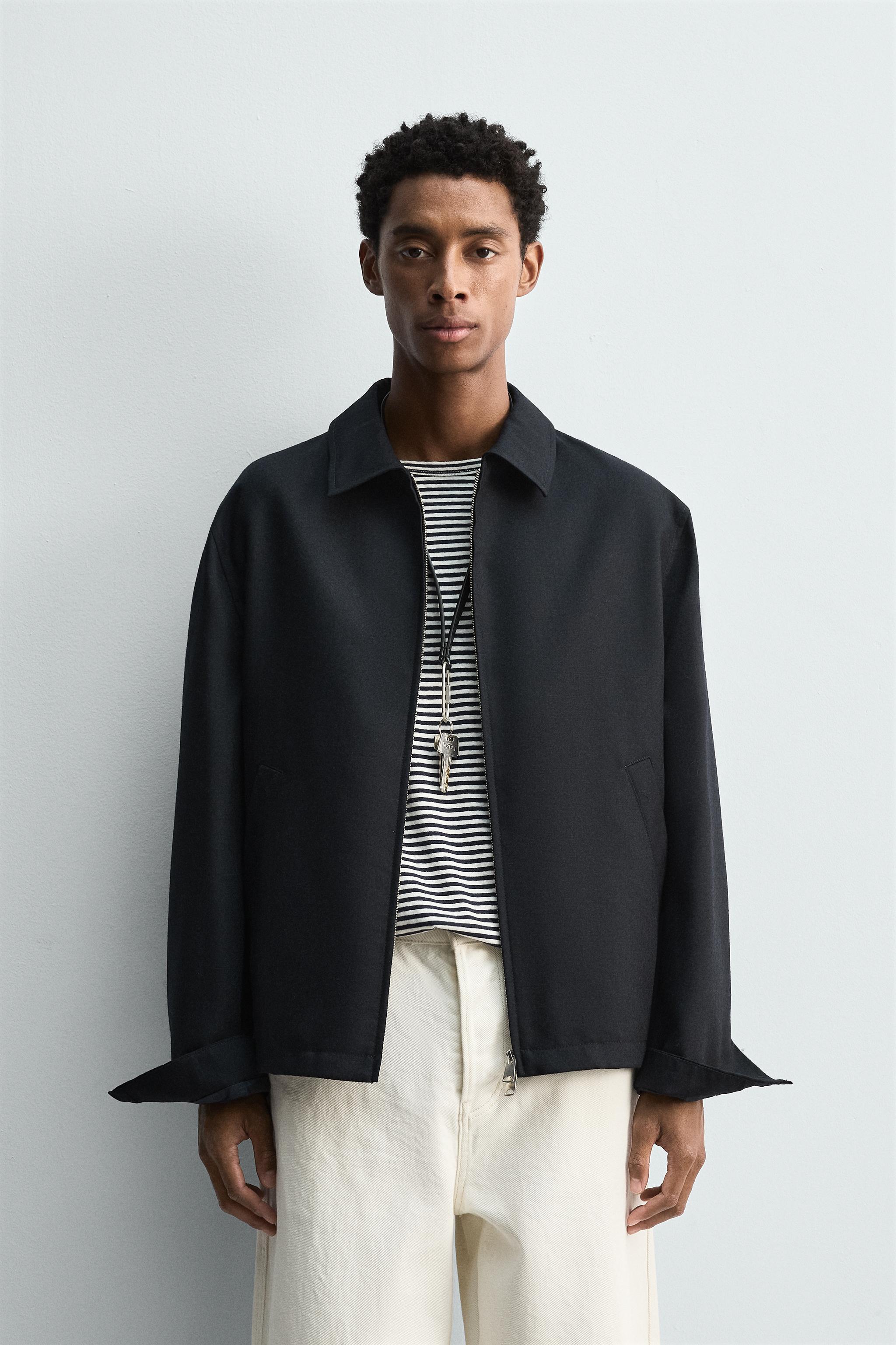 ウールシャツジャケット、ジッパー留め - ネイビーブルー | ZARA