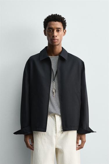 WOOL ZIP-UP OVERSHIRT - Navy blue by Zara - Image 1